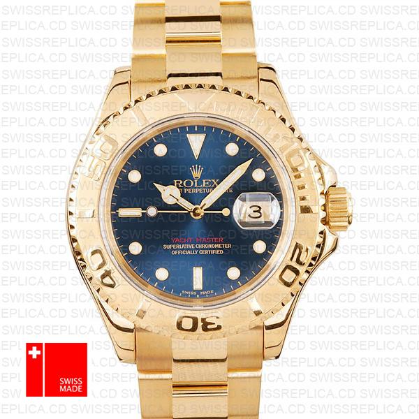 Rolex Yacht-Master 35mm Yellow Gold Blue Dial Oyster Watch 168628 Box Papers 2001